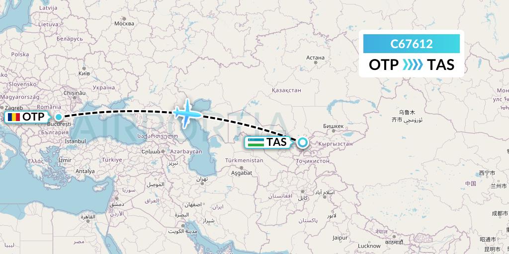 C67612 Capitol Air Express Flight Map: Bucharest to Tashkent