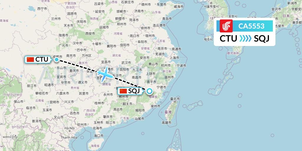 CA5553 Air China Flight Map: Chengdu to Fuzhou
