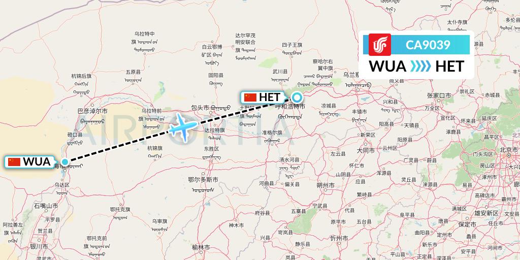 CA9039 Air China Flight Map: Wuhai to Hohhot