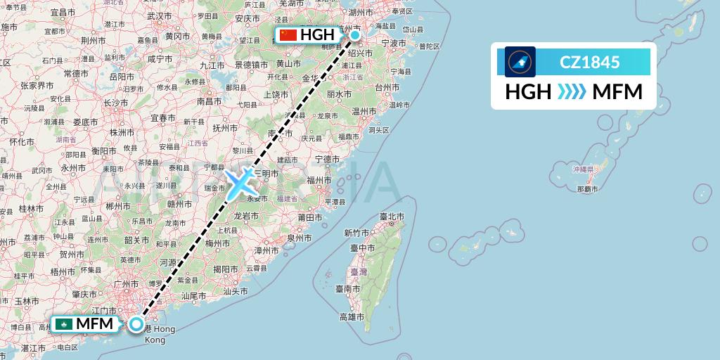 CZ1845 China Southern Airlines Flight Map: Hangzhou to Macau