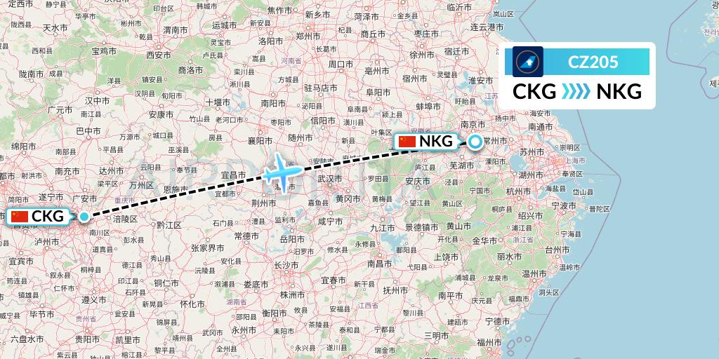 CZ205 China Southern Airlines Flight Map: Chongqing to Nanjing