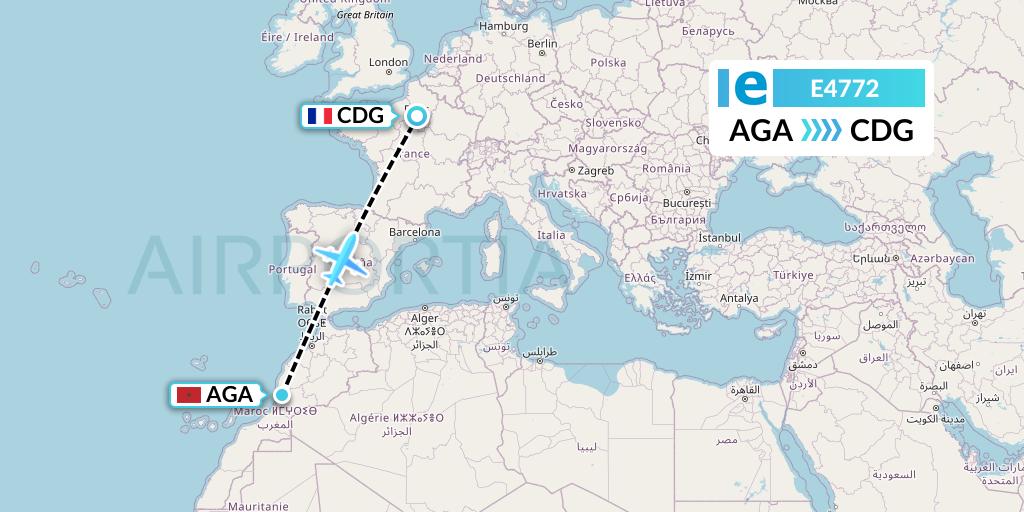 E4772 Estelar Latinoamerica C.A. Flight Map: Agadir to Paris