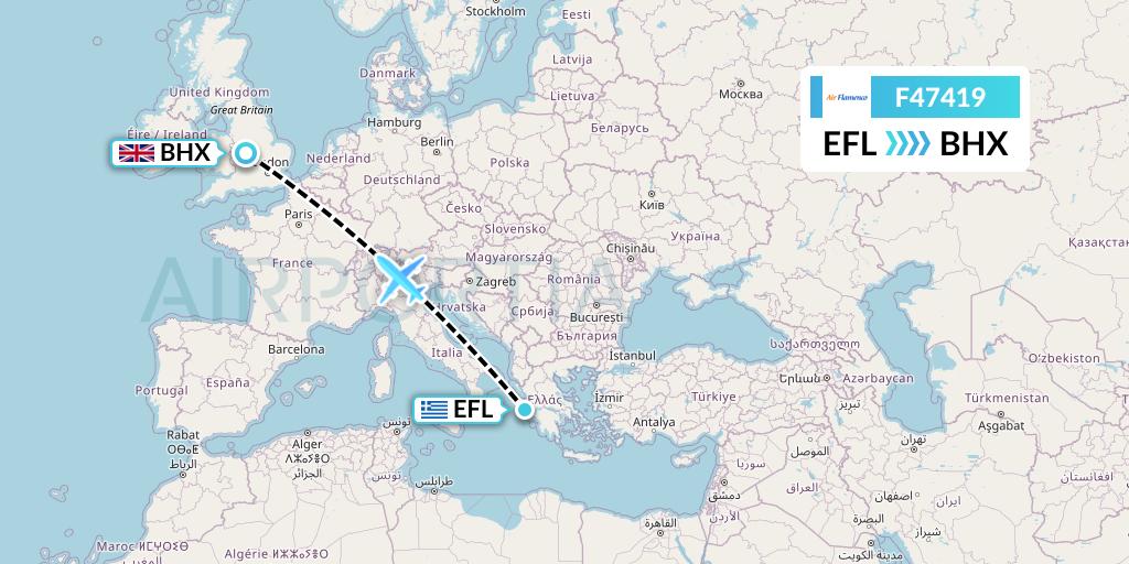 F47419 Air Flamenco Flight Map: Kefalonia to Birmingham