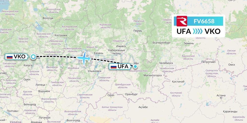 FV6658 Rossiya Flight Map: Ufa to Moscow