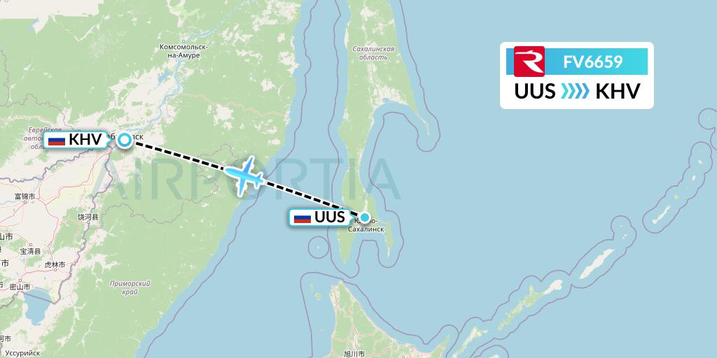 FV6659 Rossiya Flight Map: Yuzhno-Sakhalinsk to Khabarovsk