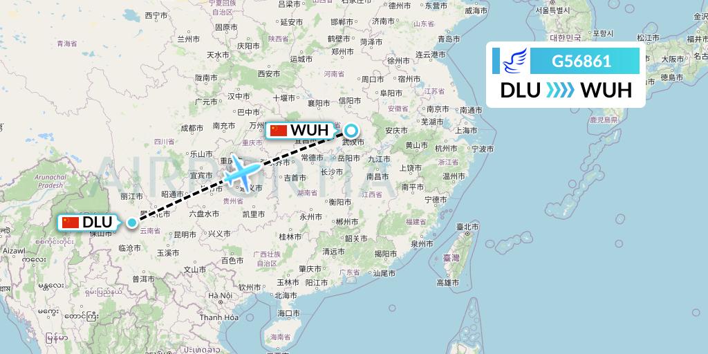 G56861 China Express Airlines Flight Map: Dali to Wuhan