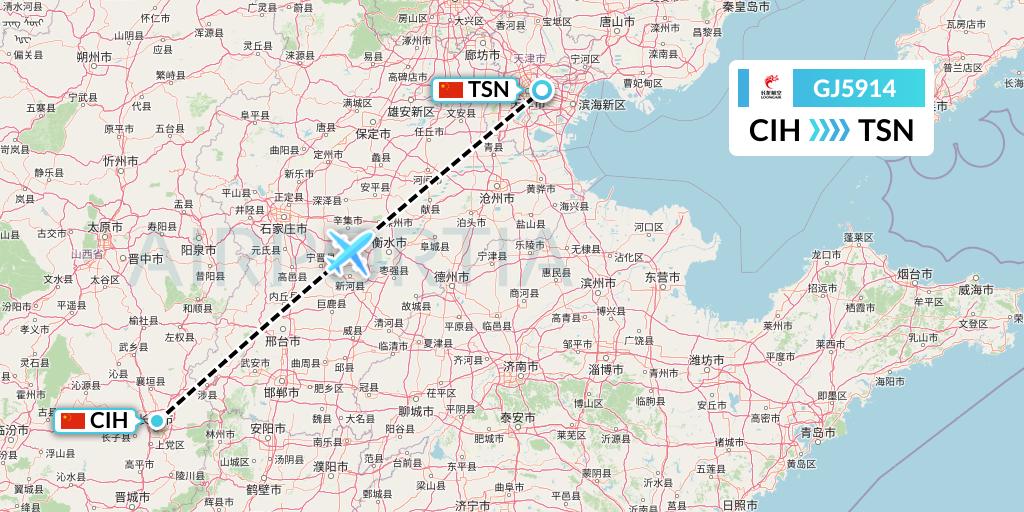 GJ5914 Loong Airlines Flight Map: Changzhi to Tianjin