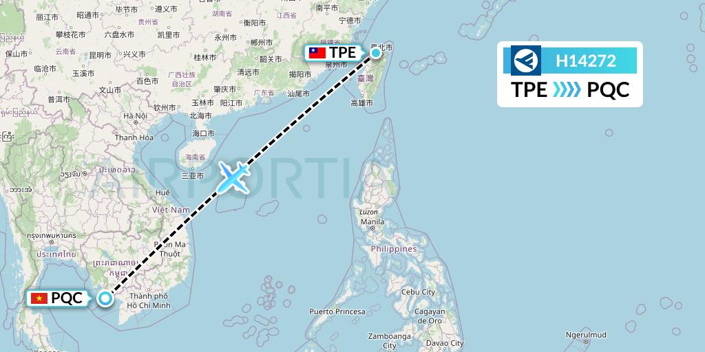 H14272 Hahn Air Systems Flight Map: Taipei to Phu Quoc