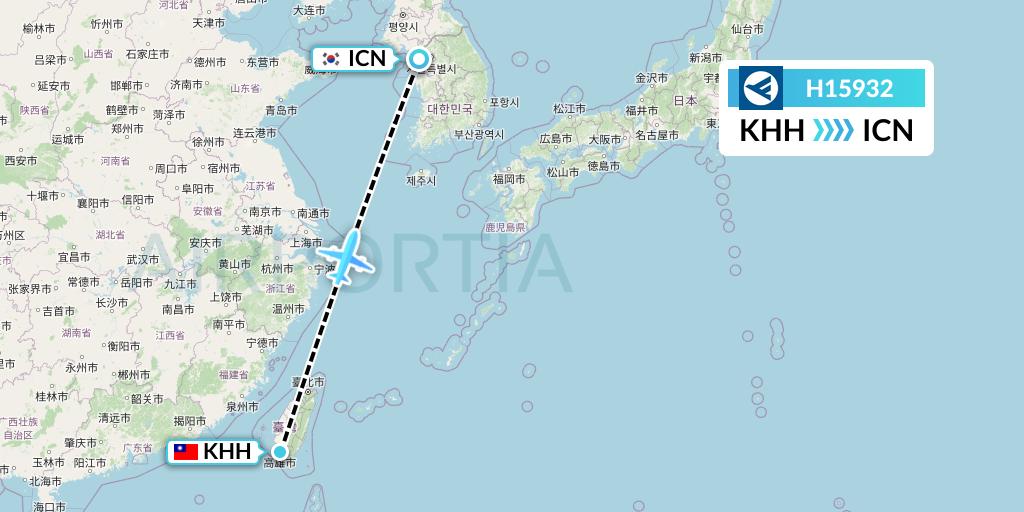 H15932 Hahn Air Systems Flight Map: Kaohsiung to Seoul