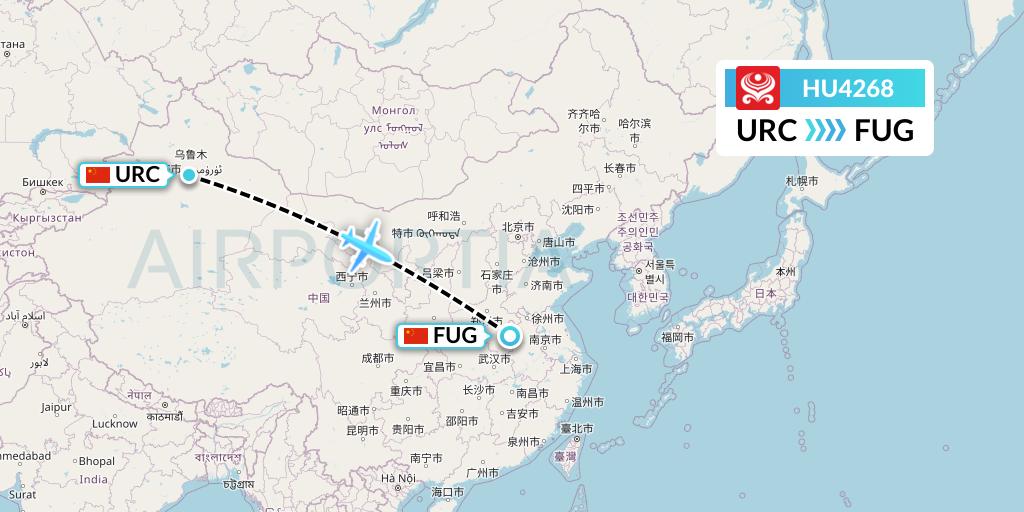 HU4268 Hainan Airlines Flight Map: Urumqi to Fuyang