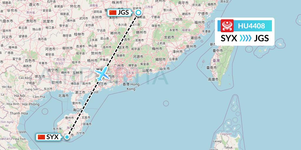 HU4408 Hainan Airlines Flight Map: Sanya to Ji'an