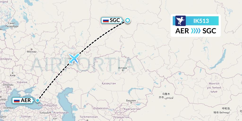IK513 Air Kiribati Flight Map: Sochi to Surgut