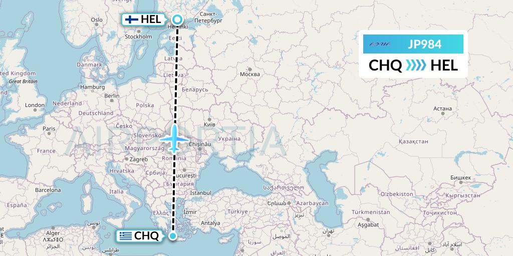 JP984 Adria Airways Flight Map: Chania to Helsinki