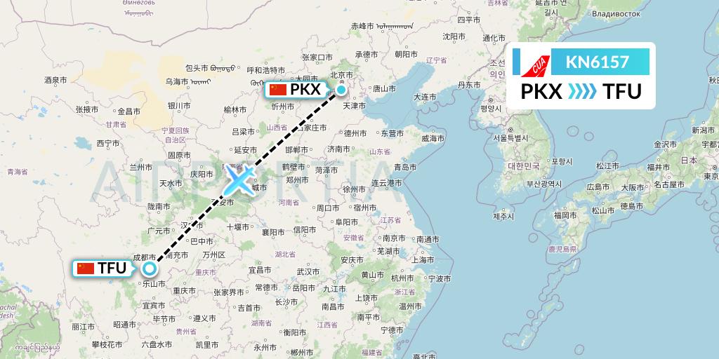 KN6157 China United Airlines Flight Map: Beijing to Chengdu