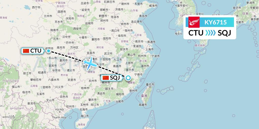 KY6715 Kunming Airlines Flight Map: Chengdu to Fuzhou