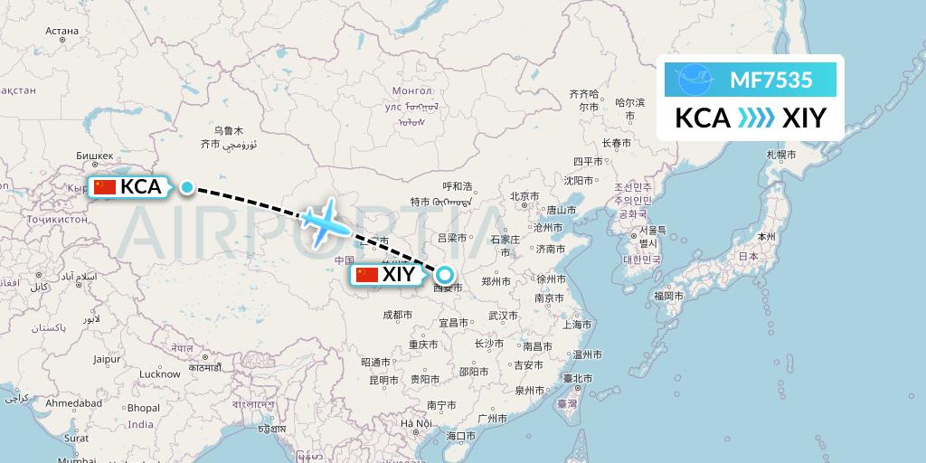 MF7535 Xiamen Airlines Flight Map: Kuqa to Xi'an