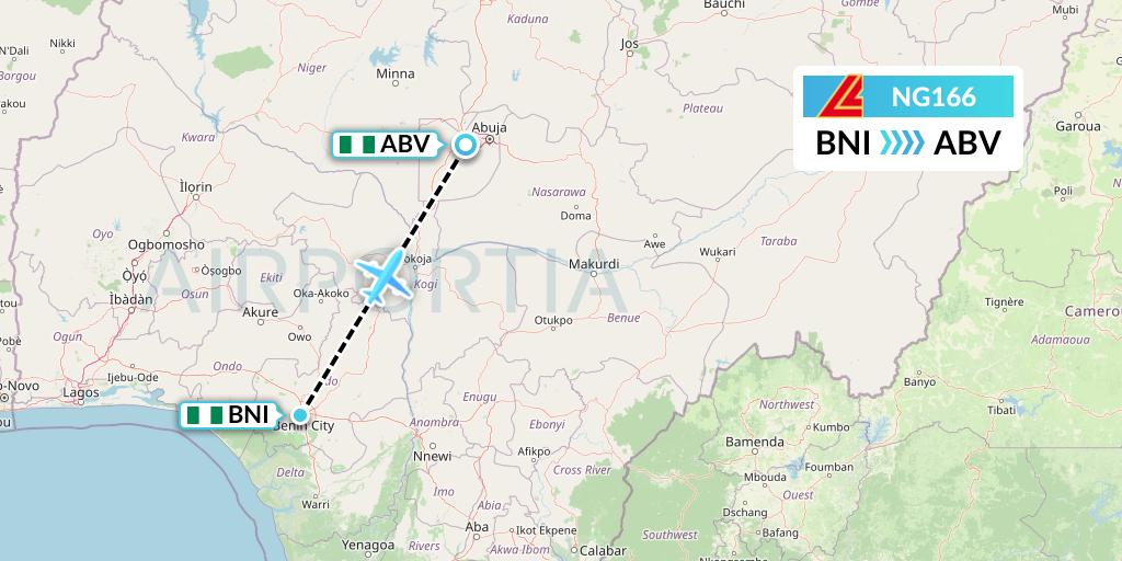 NG166 Aero Contractors Flight Map: Benin to Abuja