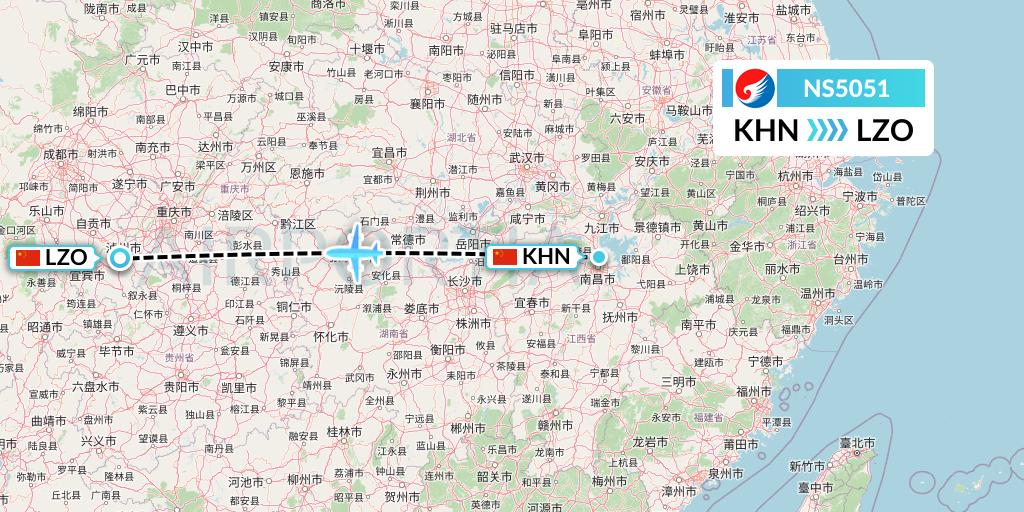 NS5051 Hebei Airlines Flight Map: Nanchang to Luzhou