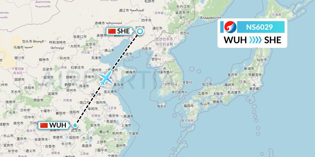 NS6029 Hebei Airlines Flight Map: Wuhan to Shenyang