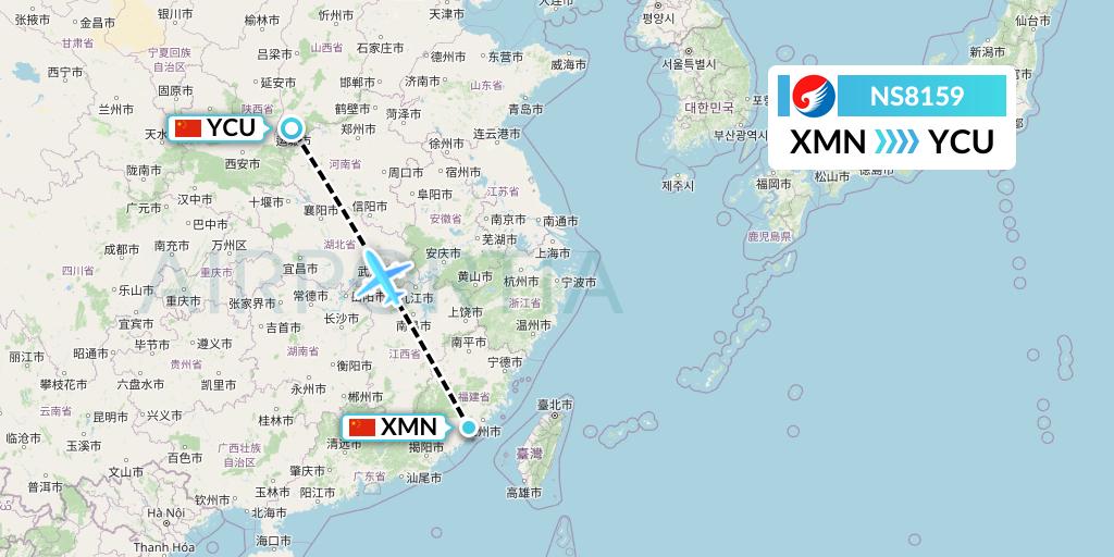 NS8159 Hebei Airlines Flight Map: Xiamen to Yuncheng