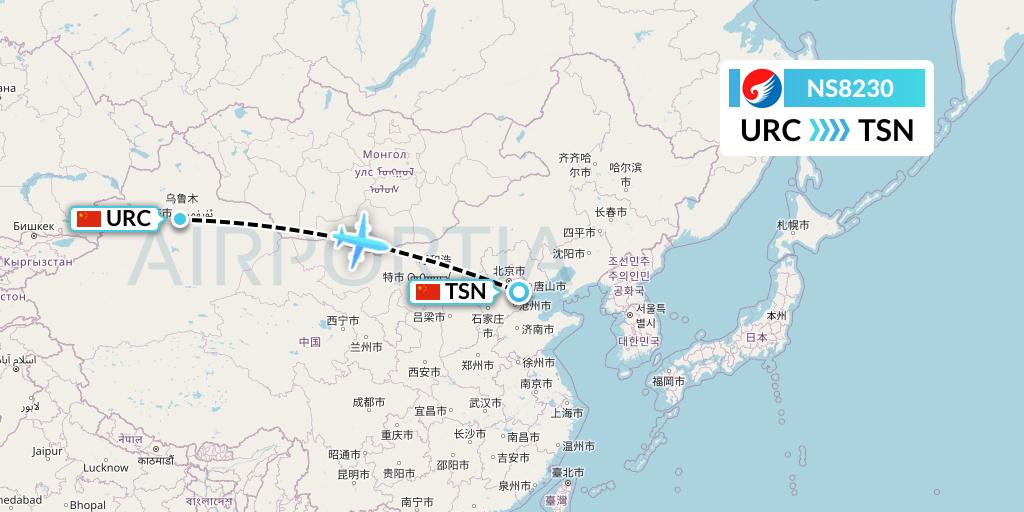 NS8230 Hebei Airlines Flight Map: Urumqi to Tianjin