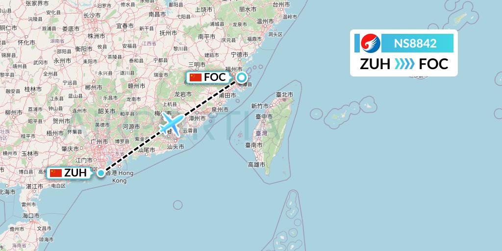 NS8842 Hebei Airlines Flight Map: Zhuhai to Fuzhou