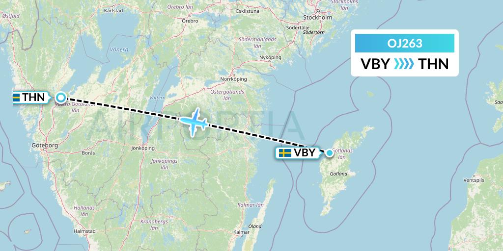 OJ263 NyxAir Flight Map: Visby to Trollhattan