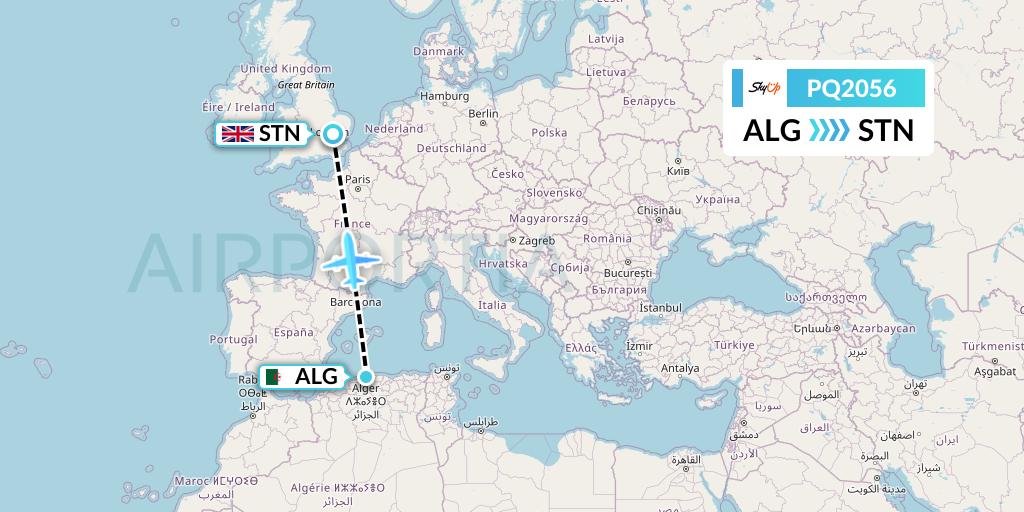 PQ2056 SkyUp Airlines Flight Map: Algiers to London