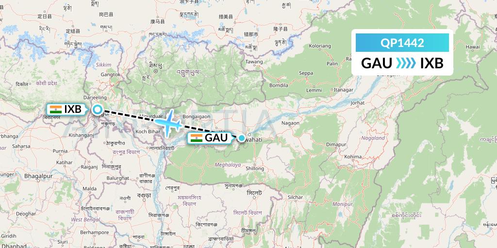 QP1442 Akasa Air Flight Map: Guwahati to Siliguri
