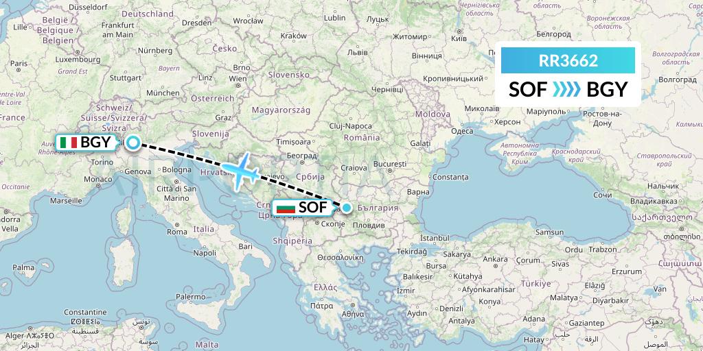 RR3662 Royal Air Force Flight Map: Sofia to Milan