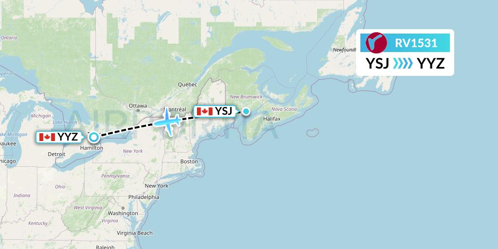 RV1531 Air Canada Rouge Flight Map: Saint John to Toronto