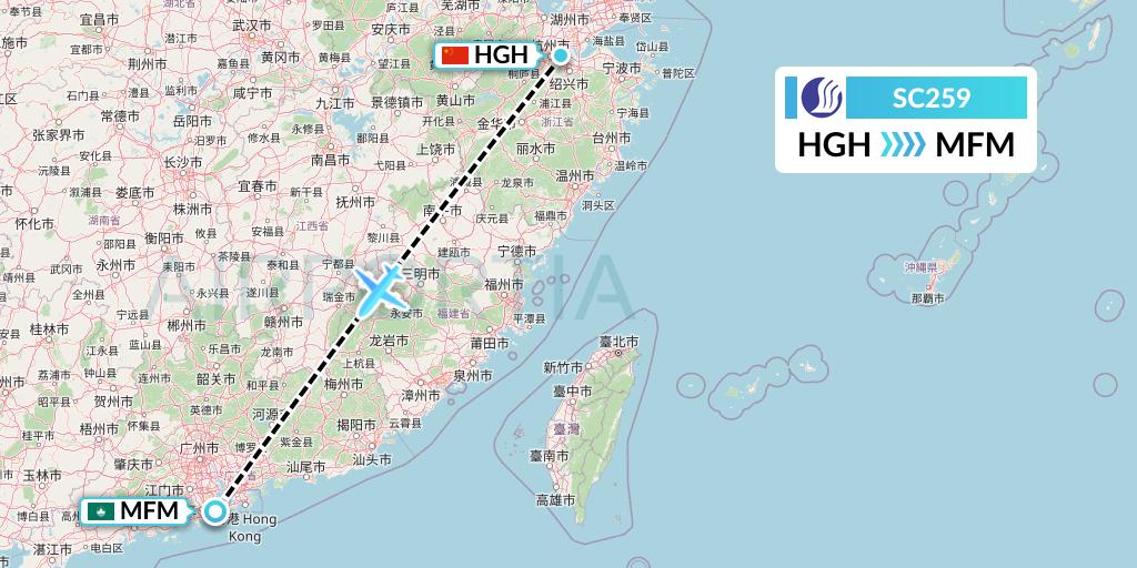 SC259 Shandong Airlines Flight Map: Hangzhou to Macau