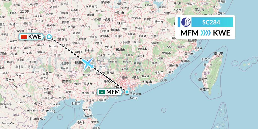 SC284 Shandong Airlines Flight Map: Macau to Guiyang