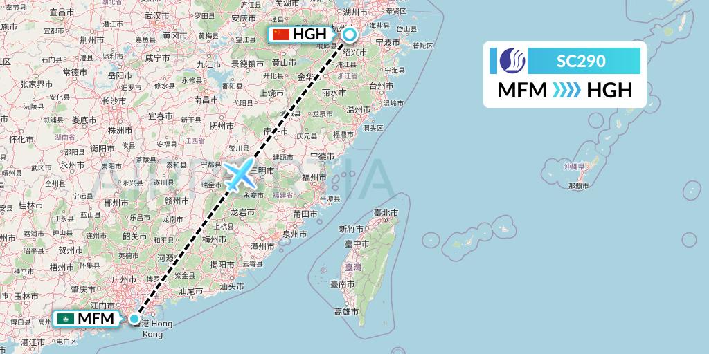 SC290 Shandong Airlines Flight Map: Macau to Hangzhou