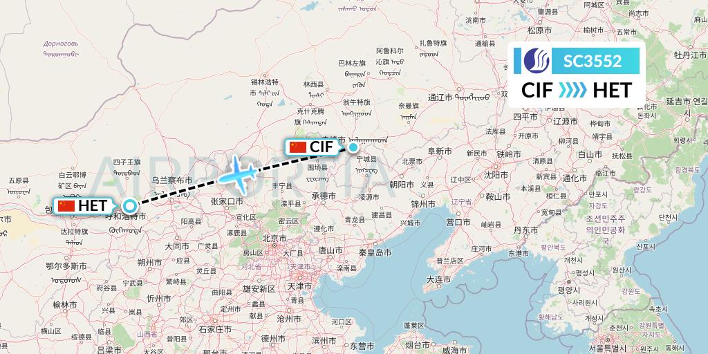 SC3552 Shandong Airlines Flight Map: Chifeng to Hohhot