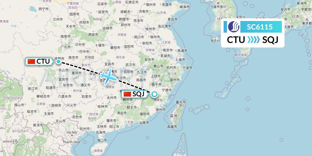 SC6115 Shandong Airlines Flight Map: Chengdu to Fuzhou