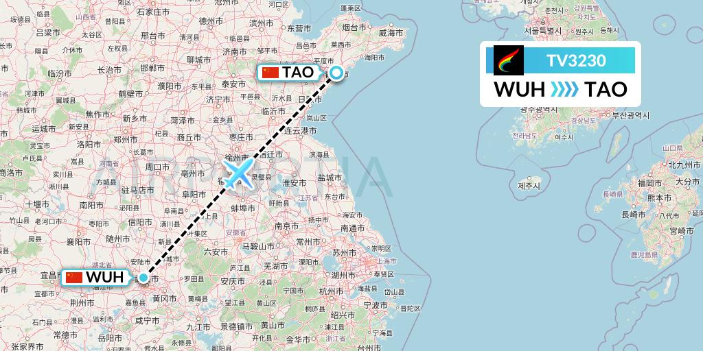 TV3230 Tibet Airlines Flight Map: Wuhan to Qingdao