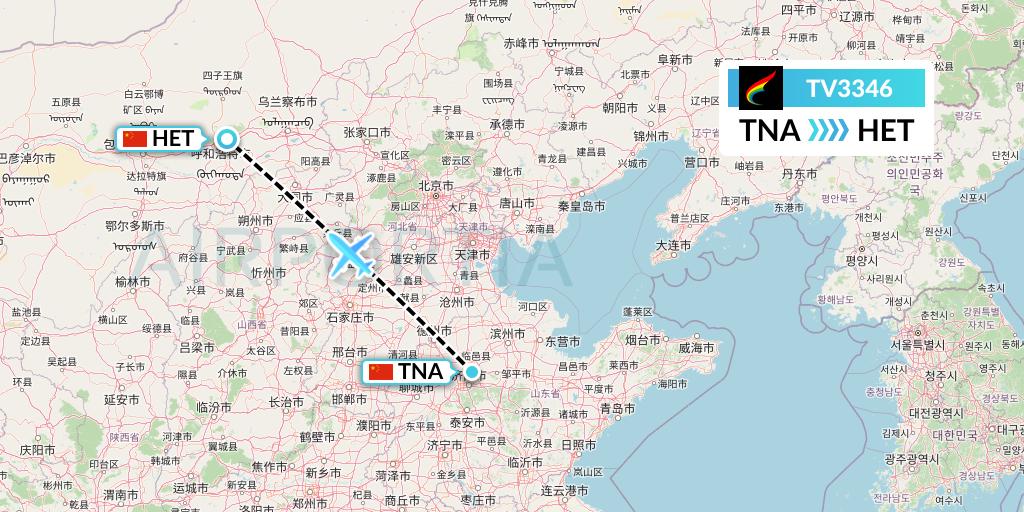 TV3346 Tibet Airlines Flight Map: Jinan to Hohhot