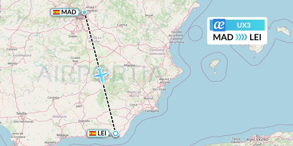 UX3 Air Europa Flight Map: Madrid to Almeria