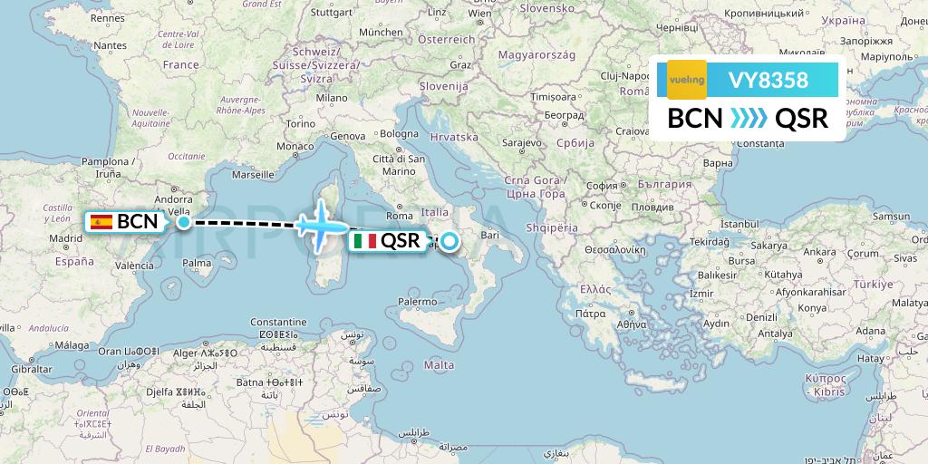 VY8358 Vueling Flight Map: Barcelona to Salerno