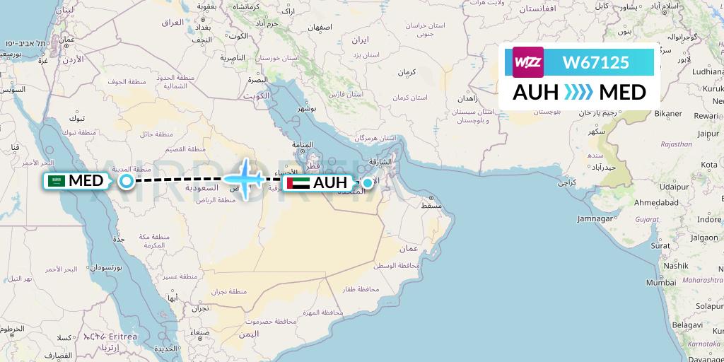 W67125 Wizz Air Flight Map: Abu Dhabi to Medina