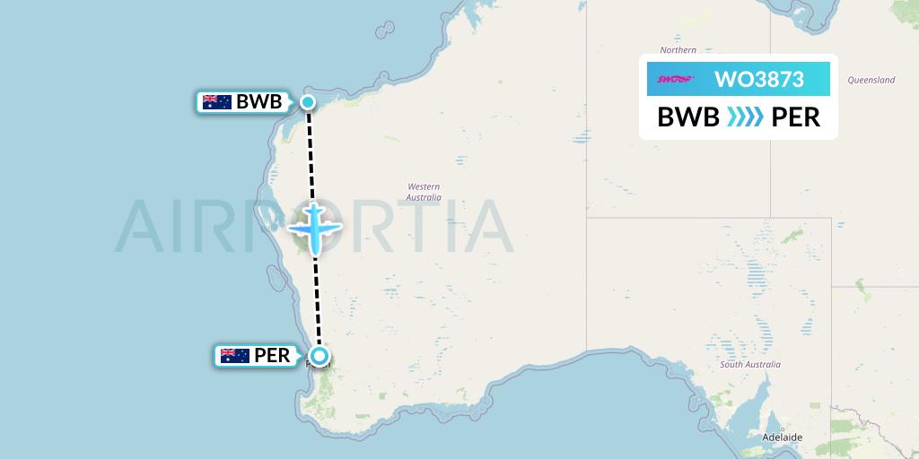WO3873 Swoop Flight Map: Barrow Island to Perth