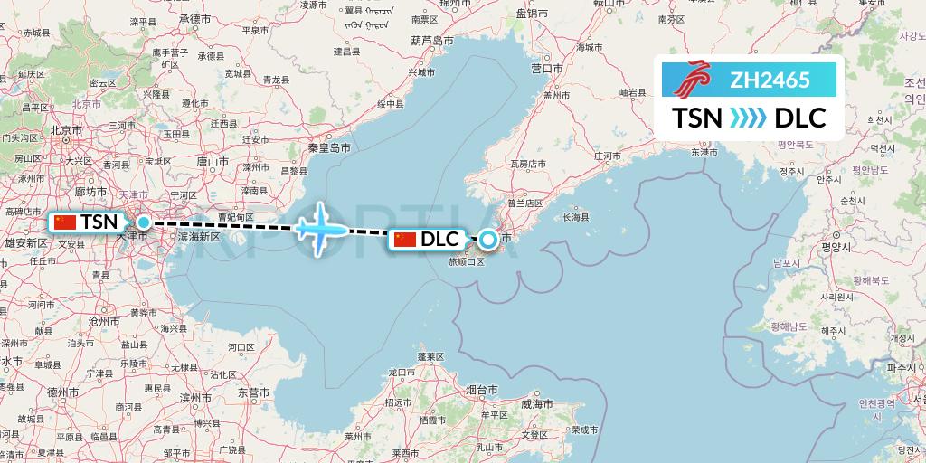ZH2465 Shenzhen Airlines Flight Map: Tianjin to Dalian