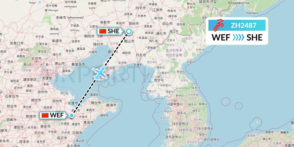 ZH2487 Shenzhen Airlines Flight Map: Weifang to Shenyang