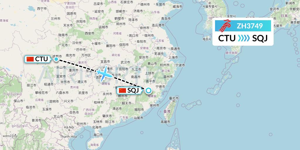 ZH3749 Shenzhen Airlines Flight Map: Chengdu to Fuzhou