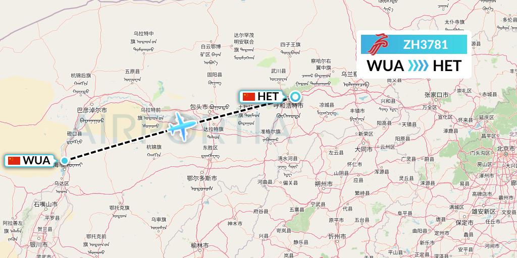 ZH3781 Shenzhen Airlines Flight Map: Wuhai to Hohhot