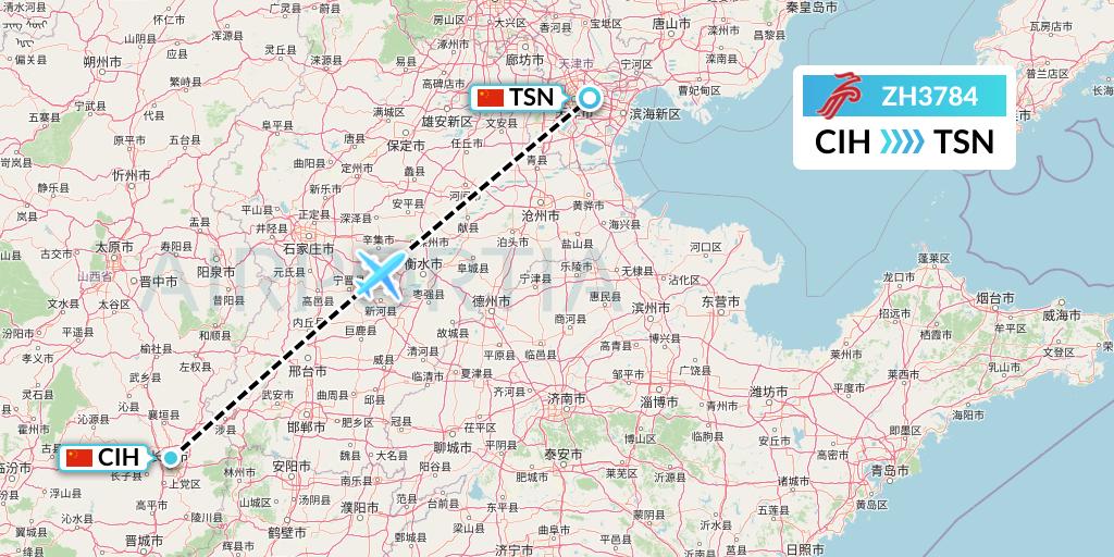 ZH3784 Shenzhen Airlines Flight Map: Changzhi to Tianjin