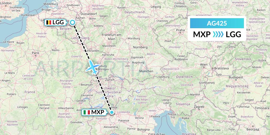 AG425 Aruba Airlines Flight Map: Milan to Liege