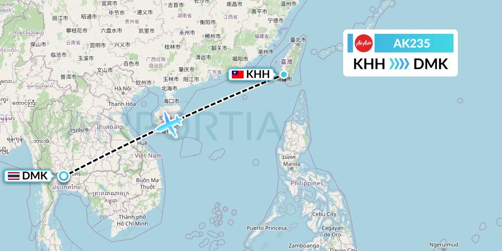 AK235 AirAsia Flight Map: Kaohsiung to Bangkok