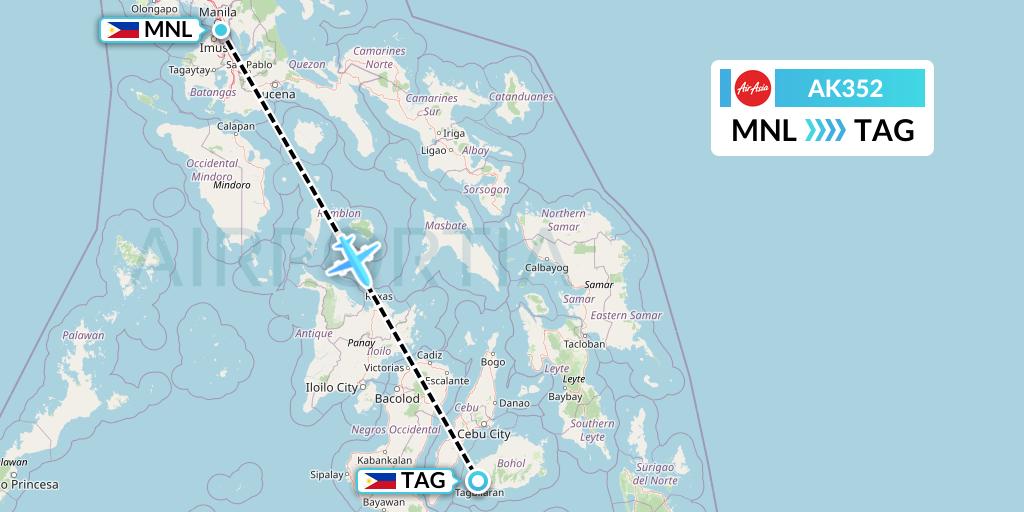 AK352 AirAsia Flight Map: Manila to Tagbilaran City
